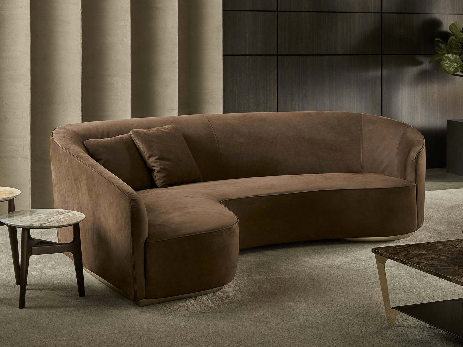 Modern sofa curved nabuk leather Moon
