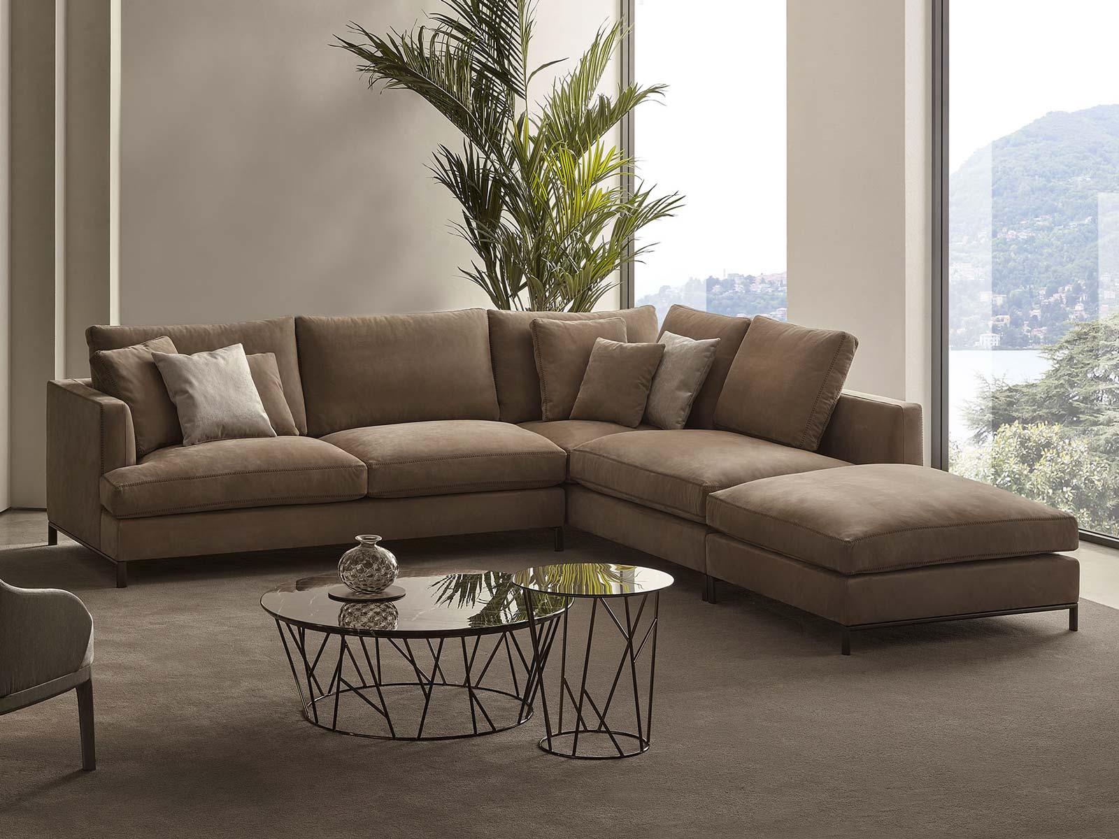 Corner sofa in leather nabuk design Loft