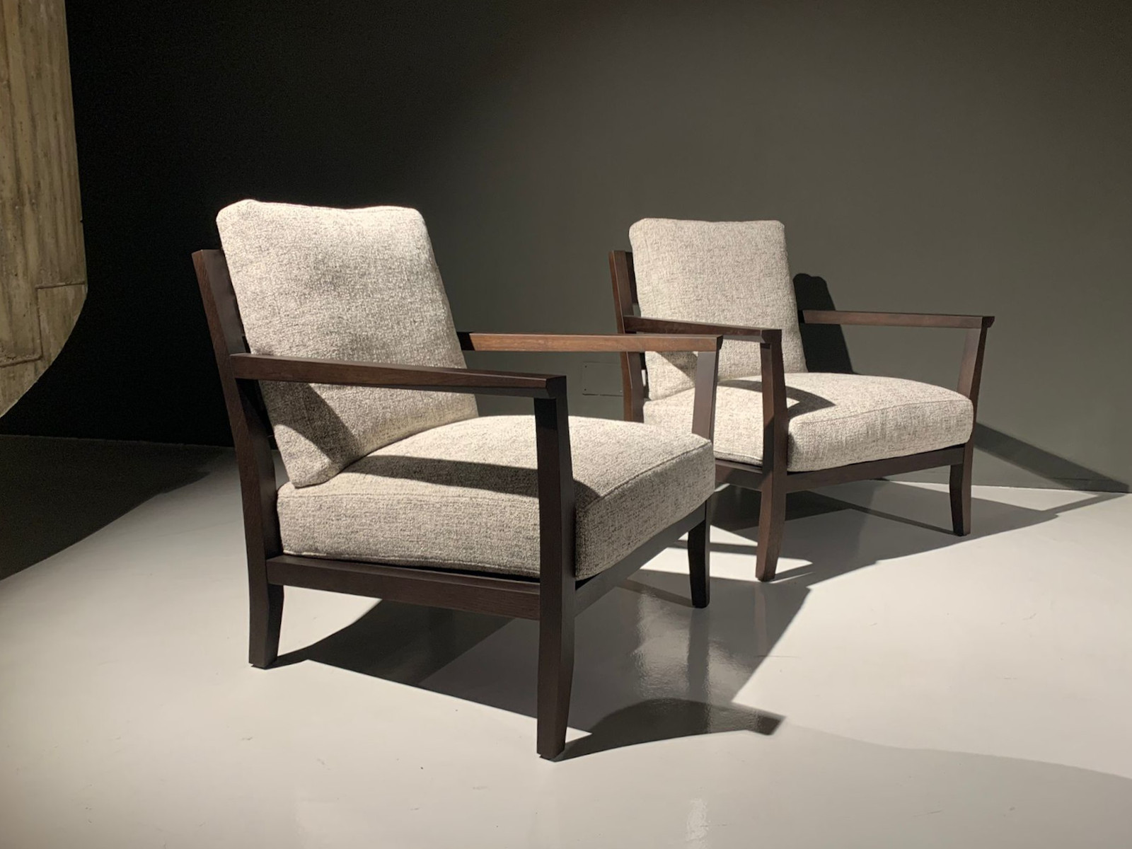 Elegant fabric armchairs wooden frrame London