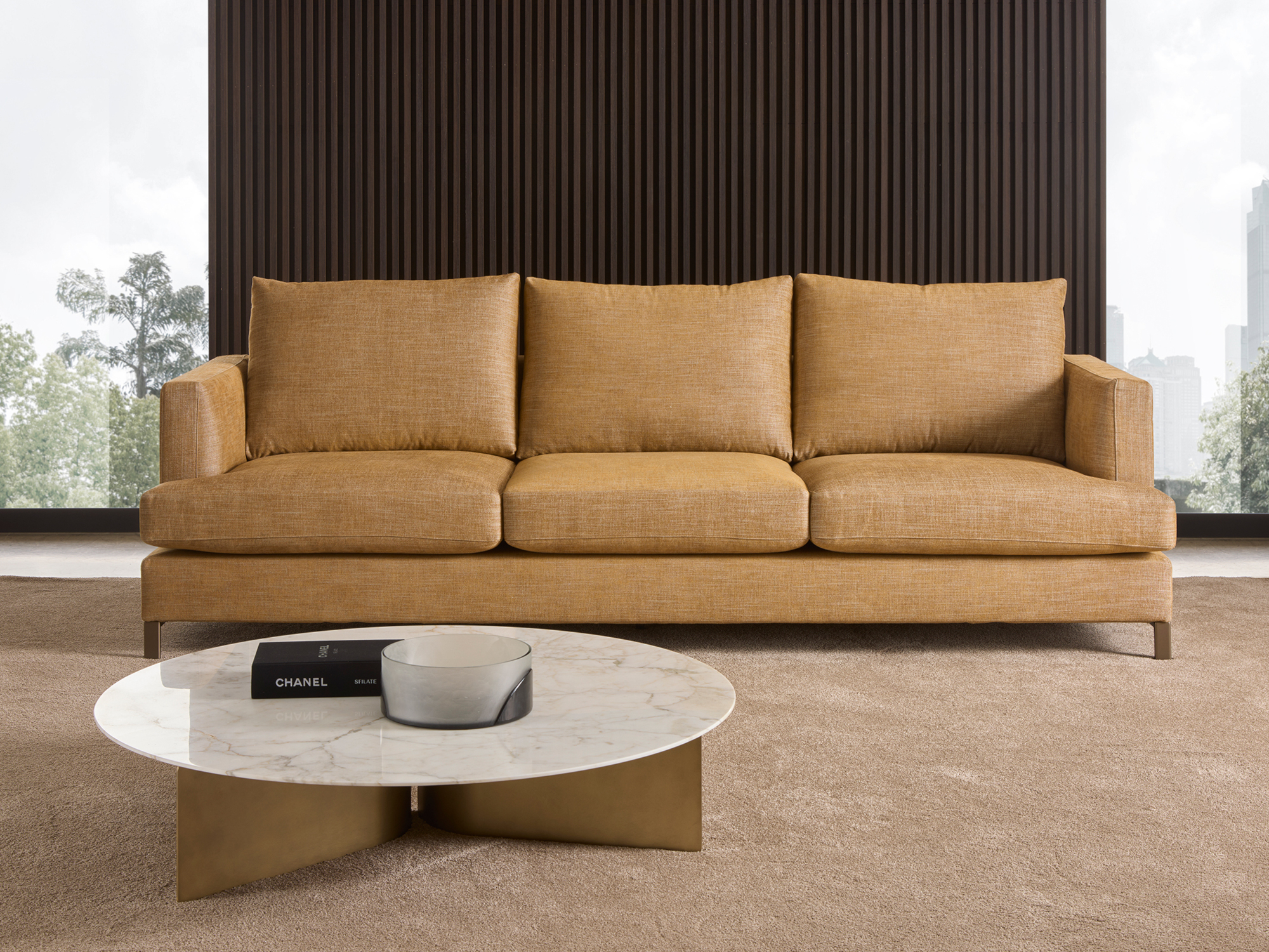 Divano lineare 3 posti in tessuto e base metallo Loft