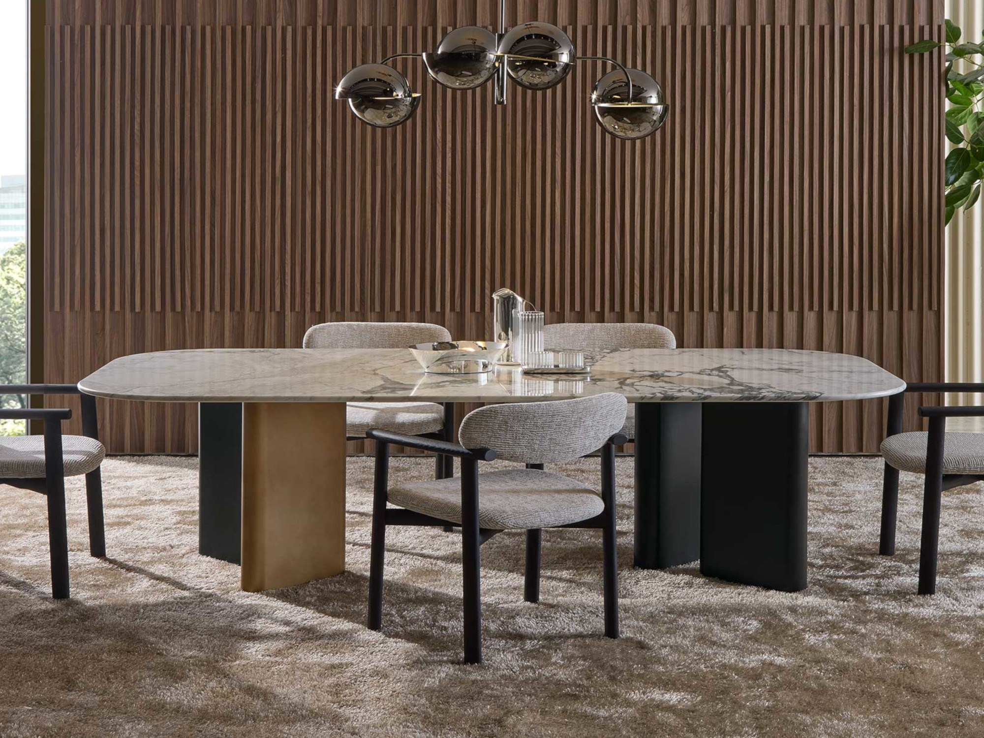 Rectangular dining table with marble top calacatta Onno