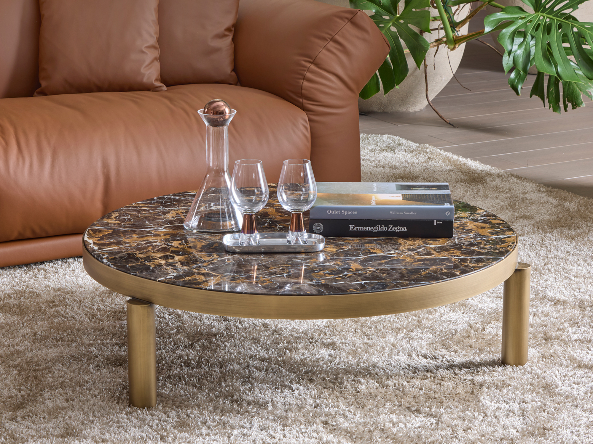 Coffee table with marble black and gold and metal base Atene